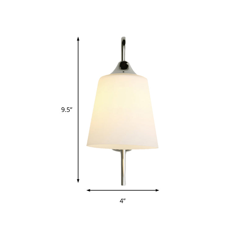 Lisslune | Bell Milk Glass Wall Light Modernist 1 Light Chrome Wall Mounted Lamp with Curved Arm