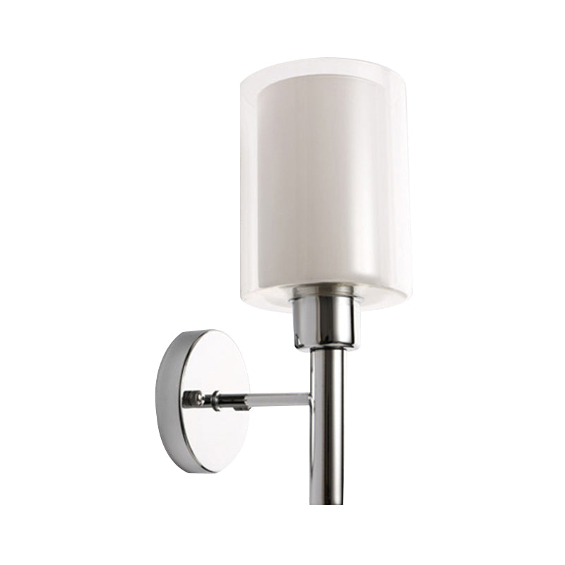 Lisslune | Modern Cylinder Wall Light Clear Glass 1 Light Chrome Wall Light with Inner White Glass Shade
