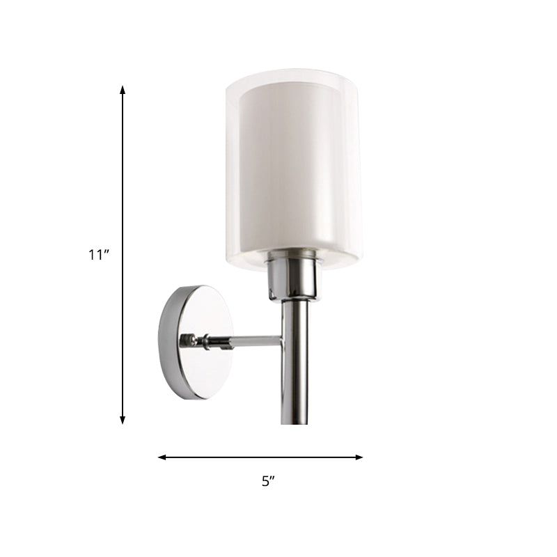 Lisslune | Modern Cylinder Wall Light Clear Glass 1 Light Chrome Wall Light with Inner White Glass Shade
