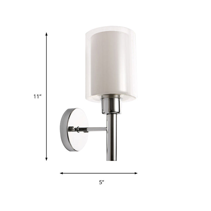 Lisslune | Modern Cylinder Wall Light Clear Glass 1 Light Chrome Wall Light with Inner White Glass Shade