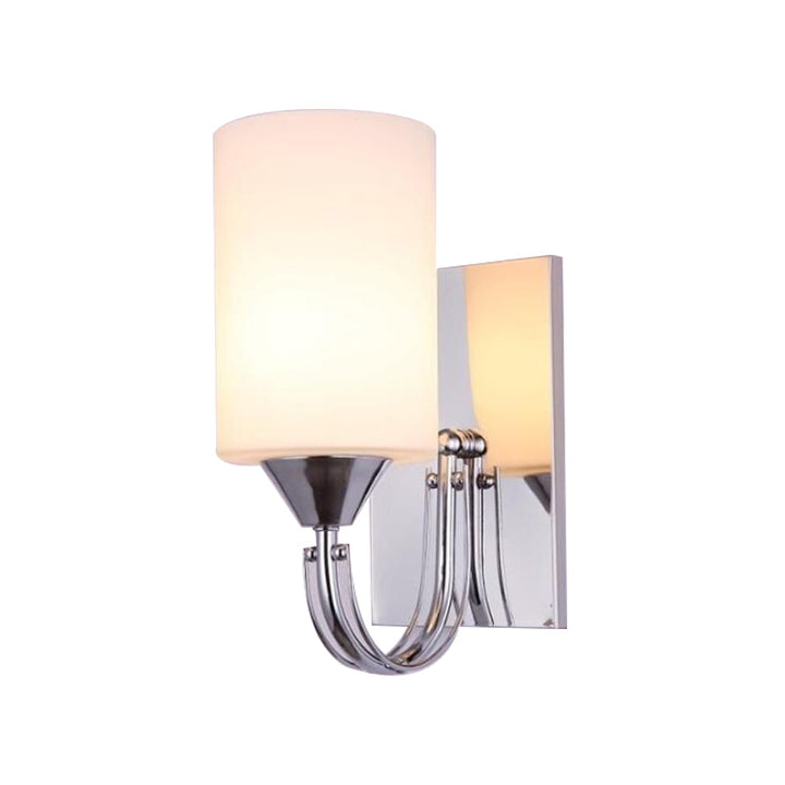 Lisslune | Silver Cylindrical Wall Light Modern 1 Light White Glass Wall Mounted Lamp with Curved Arm