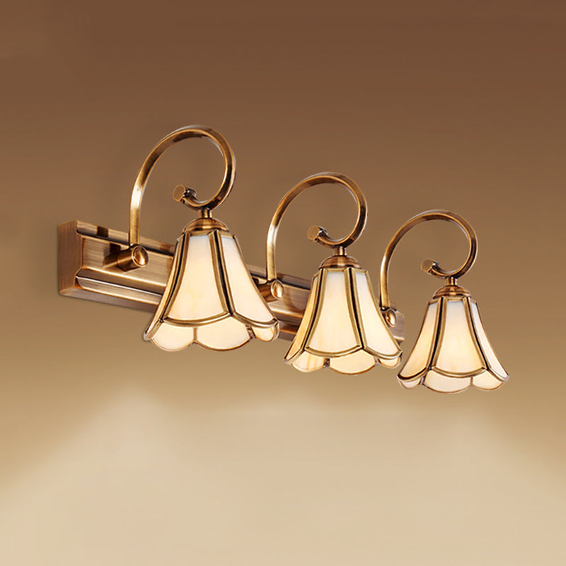 Skørter | Milk Glass Wave Edge Vanity Lamp Colonial Style 1/2/3-Head Bathroom Wall Light Fixture in Gold