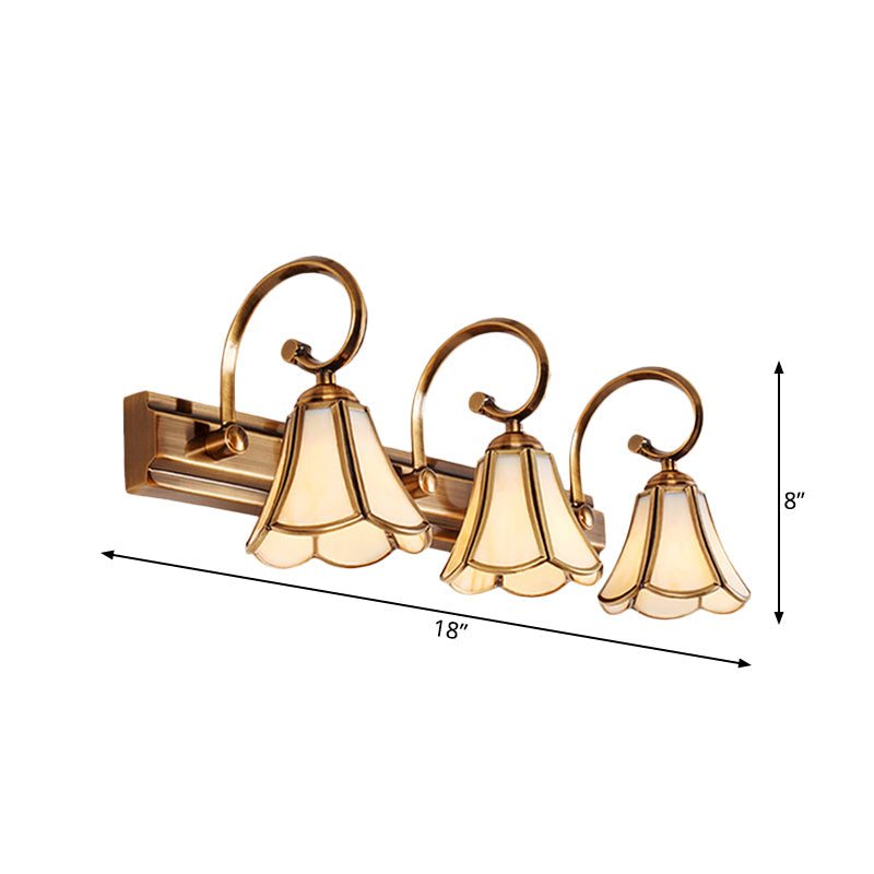 Skørter | Milk Glass Wave Edge Vanity Lamp Colonial Style 1/2/3-Head Bathroom Wall Light Fixture in Gold