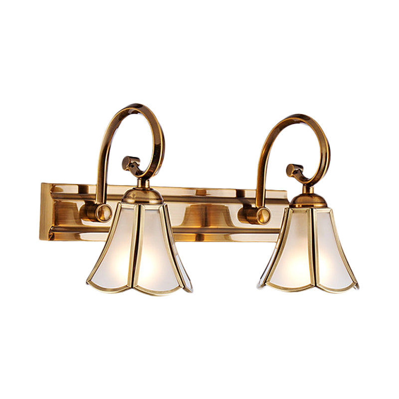 Skørter | Milk Glass Wave Edge Vanity Lamp Colonial Style 1/2/3-Head Bathroom Wall Light Fixture in Gold