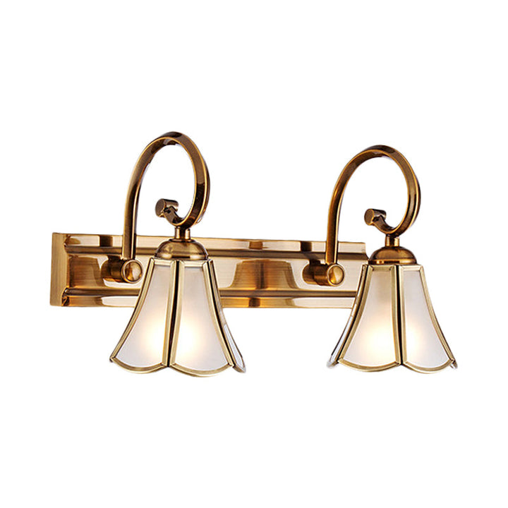 Skørter | Milk Glass Wave Edge Vanity Lamp Colonial Style 1/2/3-Head Bathroom Wall Light Fixture in Gold