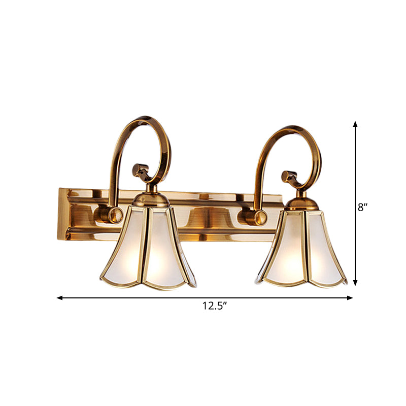 Skørter | Milk Glass Wave Edge Vanity Lamp Colonial Style 1/2/3-Head Bathroom Wall Light Fixture in Gold