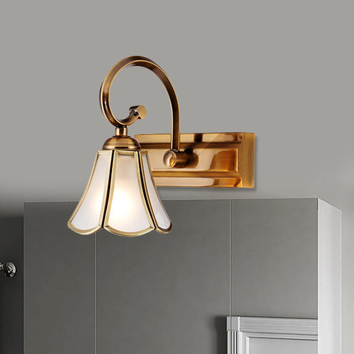 Skørter | Milk Glass Wave Edge Vanity Lamp Colonial Style 1/2/3-Head Bathroom Wall Light Fixture in Gold