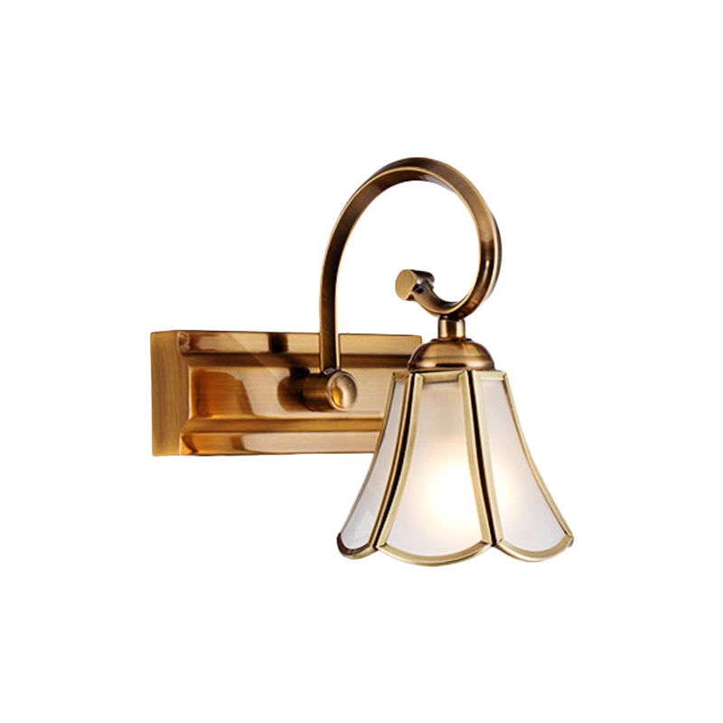 Skørter | Milk Glass Wave Edge Vanity Lamp Colonial Style 1/2/3-Head Bathroom Wall Light Fixture in Gold