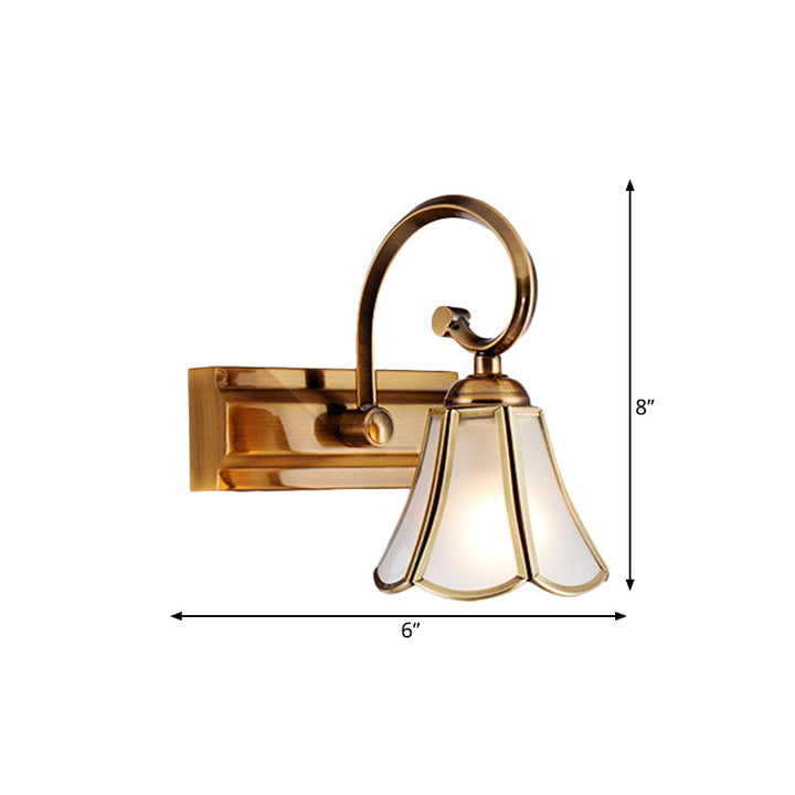 Skørter | Milk Glass Wave Edge Vanity Lamp Colonial Style 1/2/3-Head Bathroom Wall Light Fixture in Gold