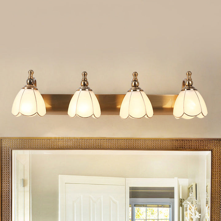 Skørter | Flowers Ivory Glass Makeup Lights Colonial Style 1/2/3-Bulbs Bathroom Wall-Mounted Lighting in Gold