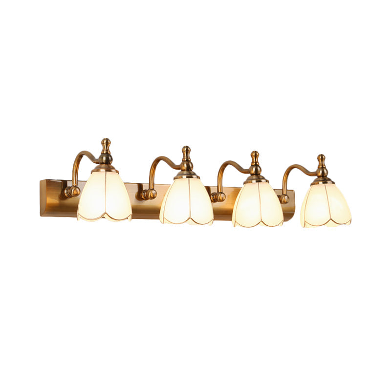 Skørter | Flowers Ivory Glass Makeup Lights Colonial Style 1/2/3-Bulbs Bathroom Wall-Mounted Lighting in Gold