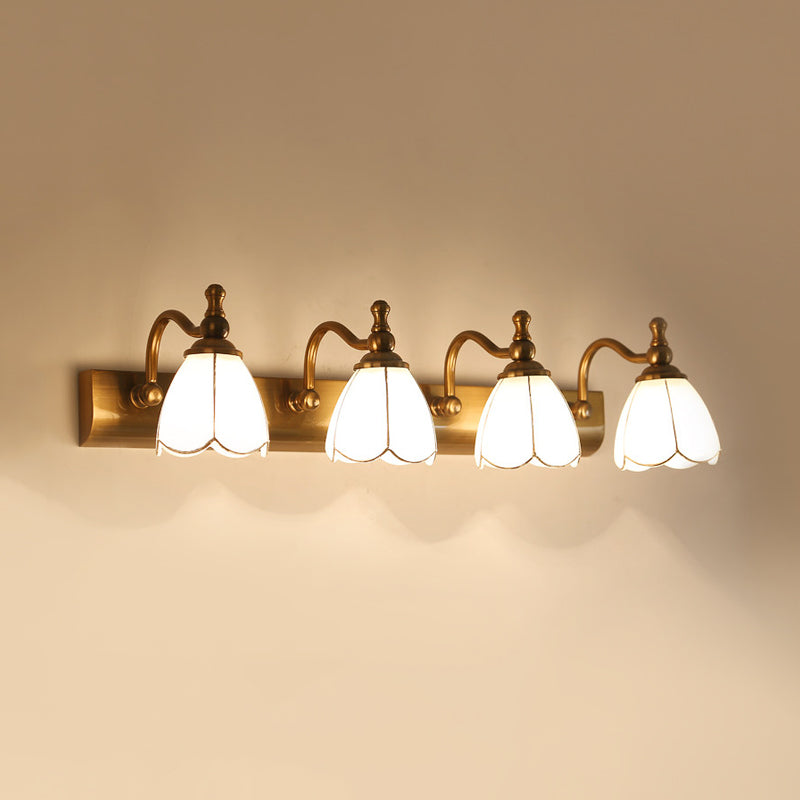 Skørter | Flowers Ivory Glass Makeup Lights Colonial Style 1/2/3-Bulbs Bathroom Wall-Mounted Lighting in Gold