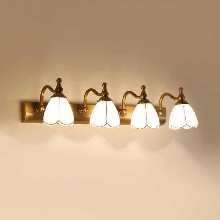 Skørter | Flowers Ivory Glass Makeup Lights Colonial Style 1/2/3-Bulbs Bathroom Wall-Mounted Lighting in Gold