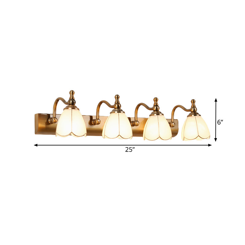 Skørter | Flowers Ivory Glass Makeup Lights Colonial Style 1/2/3-Bulbs Bathroom Wall-Mounted Lighting in Gold
