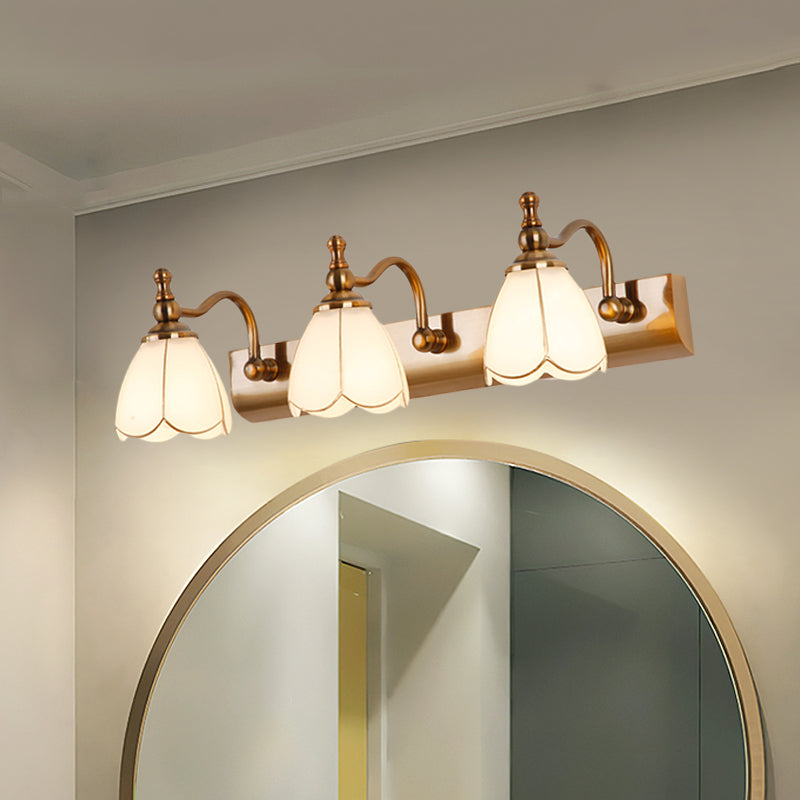 Skørter | Flowers Ivory Glass Makeup Lights Colonial Style 1/2/3-Bulbs Bathroom Wall-Mounted Lighting in Gold