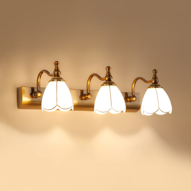 Skørter | Flowers Ivory Glass Makeup Lights Colonial Style 1/2/3-Bulbs Bathroom Wall-Mounted Lighting in Gold