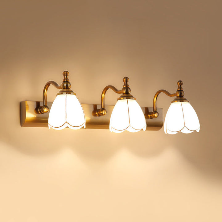 Skørter | Flowers Ivory Glass Makeup Lights Colonial Style 1/2/3-Bulbs Bathroom Wall-Mounted Lighting in Gold