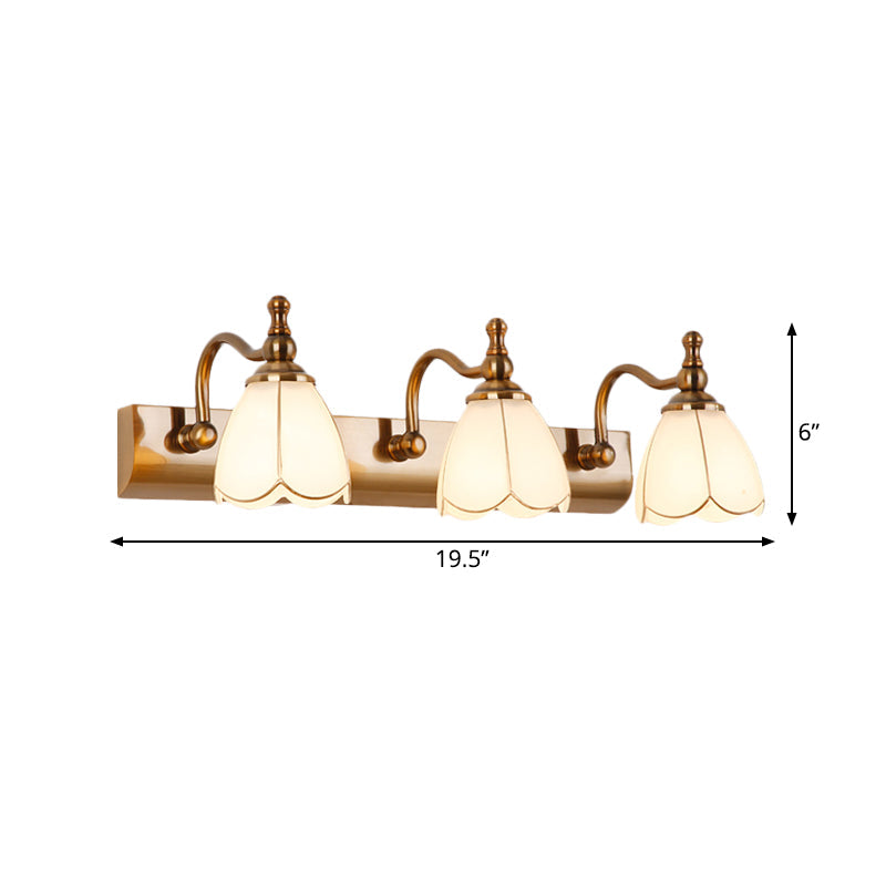 Skørter | Flowers Ivory Glass Makeup Lights Colonial Style 1/2/3-Bulbs Bathroom Wall-Mounted Lighting in Gold