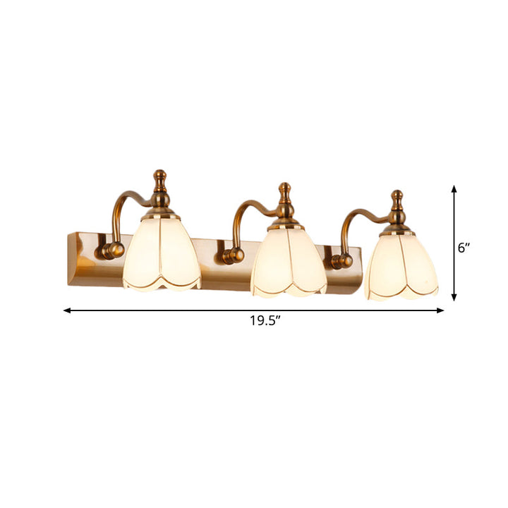 Skørter | Flowers Ivory Glass Makeup Lights Colonial Style 1/2/3-Bulbs Bathroom Wall-Mounted Lighting in Gold