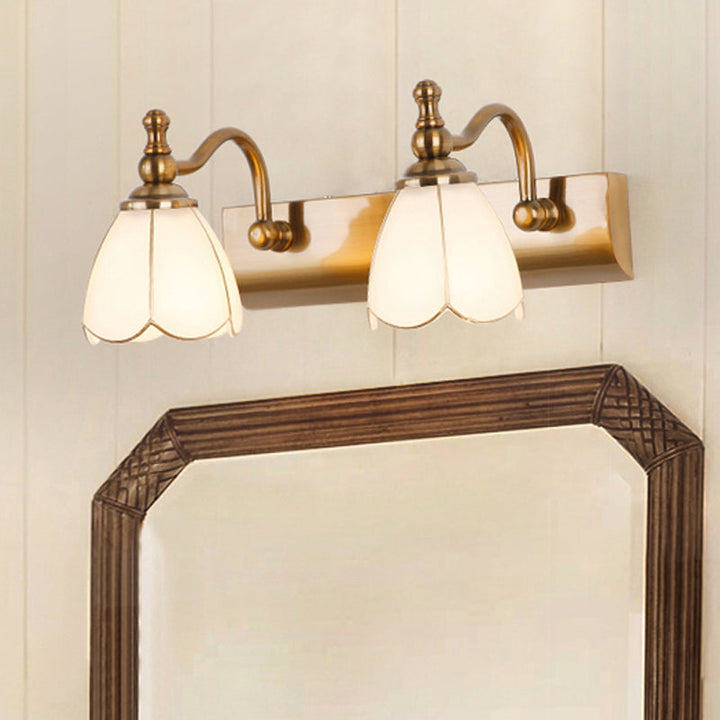 Skørter | Flowers Ivory Glass Makeup Lights Colonial Style 1/2/3-Bulbs Bathroom Wall-Mounted Lighting in Gold