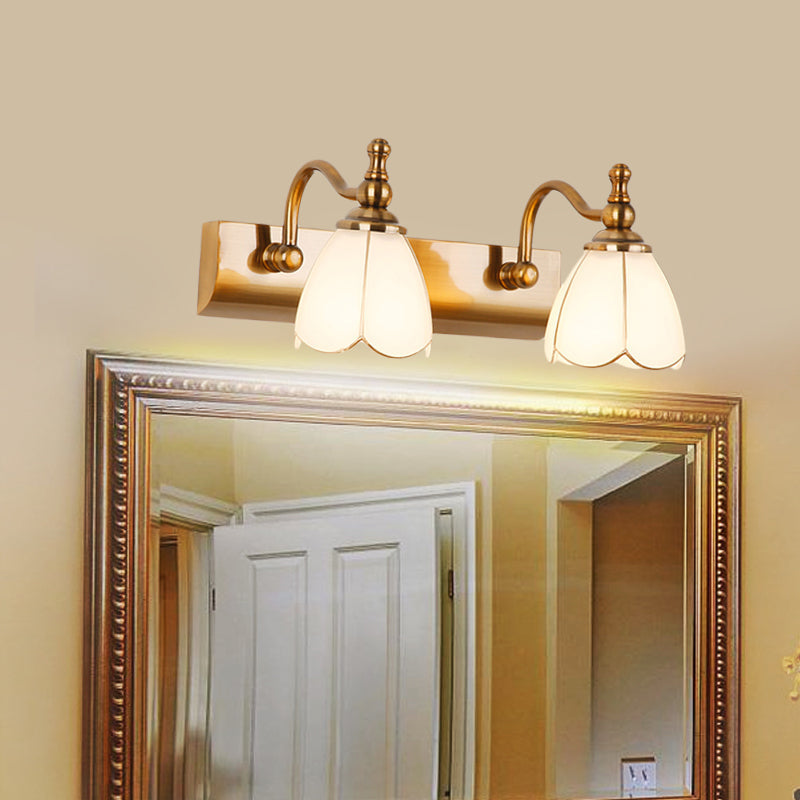 Skørter | Flowers Ivory Glass Makeup Lights Colonial Style 1/2/3-Bulbs Bathroom Wall-Mounted Lighting in Gold