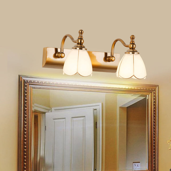 Skørter | Flowers Ivory Glass Makeup Lights Colonial Style 1/2/3-Bulbs Bathroom Wall-Mounted Lighting in Gold