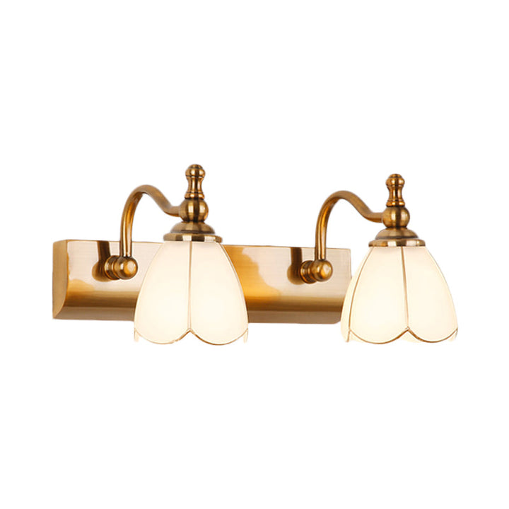 Skørter | Flowers Ivory Glass Makeup Lights Colonial Style 1/2/3-Bulbs Bathroom Wall-Mounted Lighting in Gold
