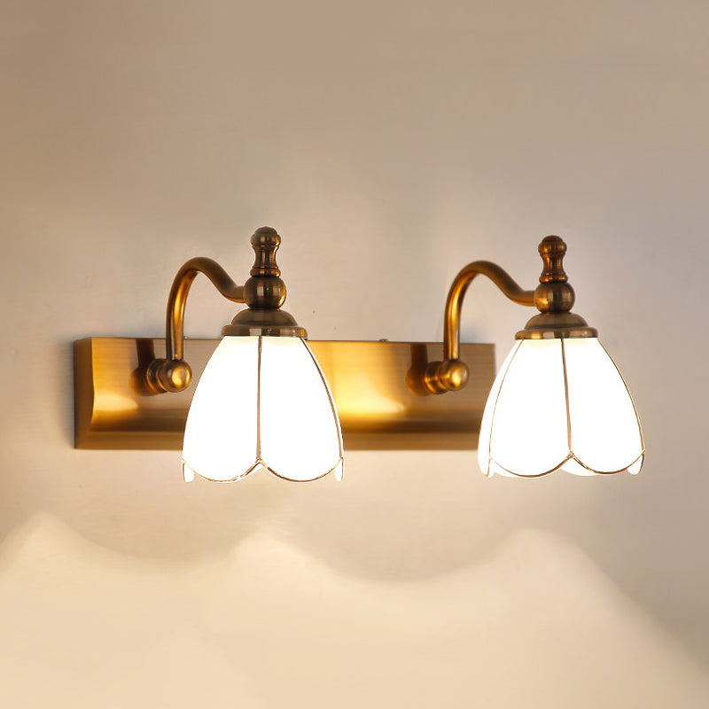Skørter | Flowers Ivory Glass Makeup Lights Colonial Style 1/2/3-Bulbs Bathroom Wall-Mounted Lighting in Gold