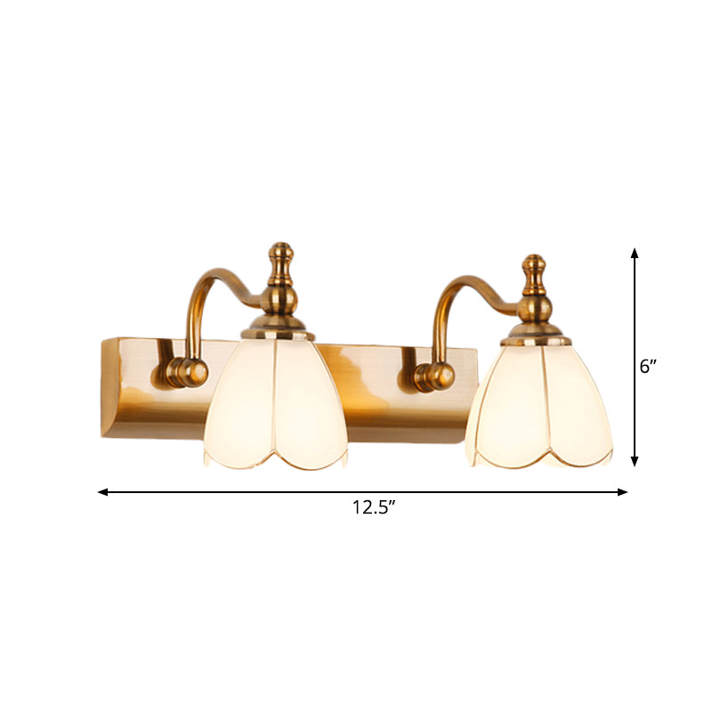 Skørter | Flowers Ivory Glass Makeup Lights Colonial Style 1/2/3-Bulbs Bathroom Wall-Mounted Lighting in Gold