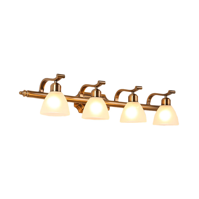Skørter | Colonial Dome Vanity Lighting Idea 1/2/3-Light Cream Glass Bathroom Wall Lamp in Gold with Curved Arm