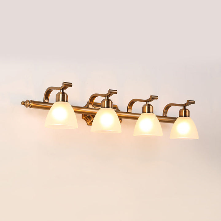 Skørter | Colonial Dome Vanity Lighting Idea 1/2/3-Light Cream Glass Bathroom Wall Lamp in Gold with Curved Arm
