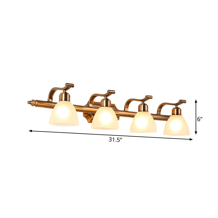 Skørter | Colonial Dome Vanity Lighting Idea 1/2/3-Light Cream Glass Bathroom Wall Lamp in Gold with Curved Arm