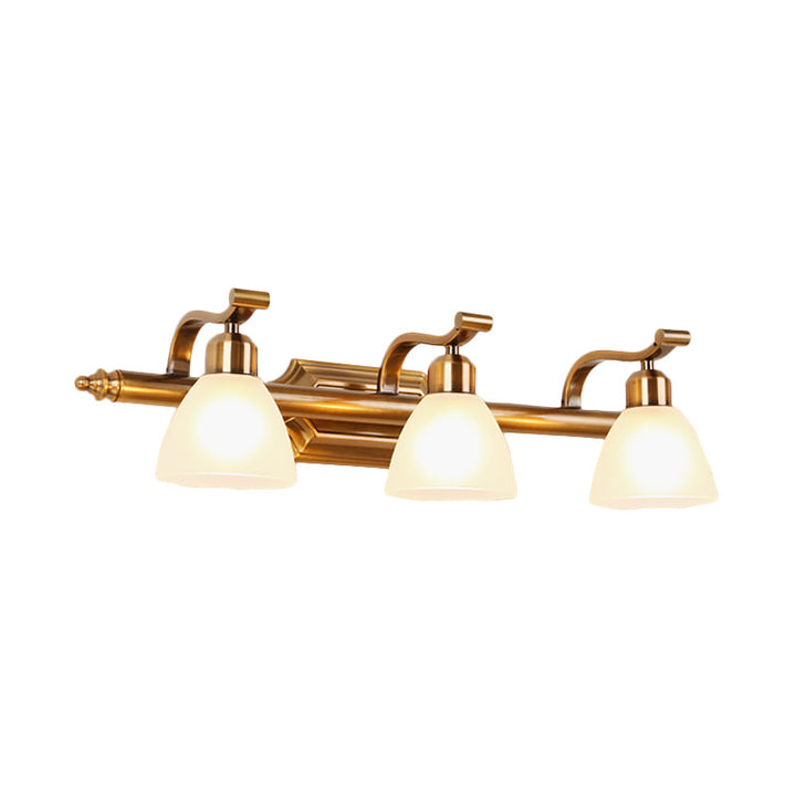 Skørter | Colonial Dome Vanity Lighting Idea 1/2/3-Light Cream Glass Bathroom Wall Lamp in Gold with Curved Arm