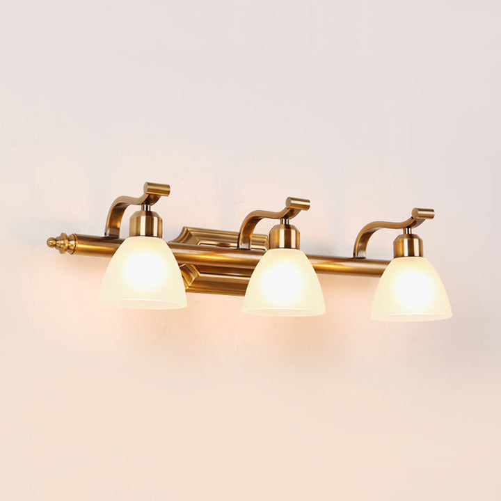 Skørter | Colonial Dome Vanity Lighting Idea 1/2/3-Light Cream Glass Bathroom Wall Lamp in Gold with Curved Arm