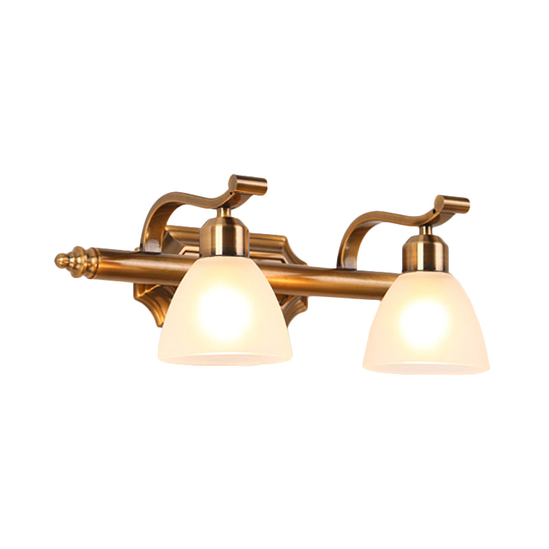 Skørter | Colonial Dome Vanity Lighting Idea 1/2/3-Light Cream Glass Bathroom Wall Lamp in Gold with Curved Arm