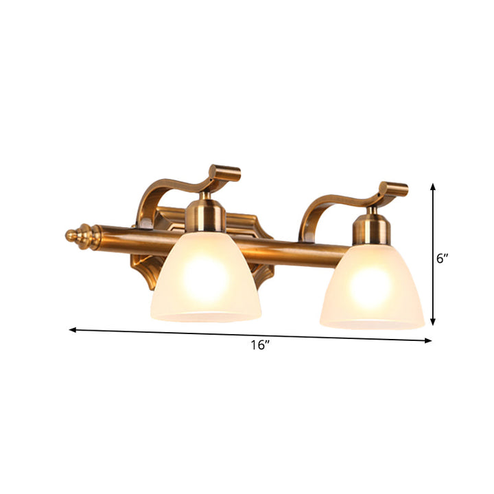 Skørter | Colonial Dome Vanity Lighting Idea 1/2/3-Light Cream Glass Bathroom Wall Lamp in Gold with Curved Arm