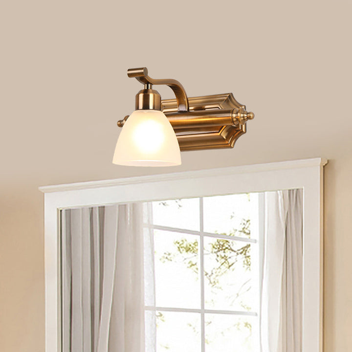 Skørter | Colonial Dome Vanity Lighting Idea 1/2/3-Light Cream Glass Bathroom Wall Lamp in Gold with Curved Arm