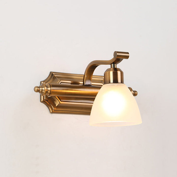 Skørter | Colonial Dome Vanity Lighting Idea 1/2/3-Light Cream Glass Bathroom Wall Lamp in Gold with Curved Arm