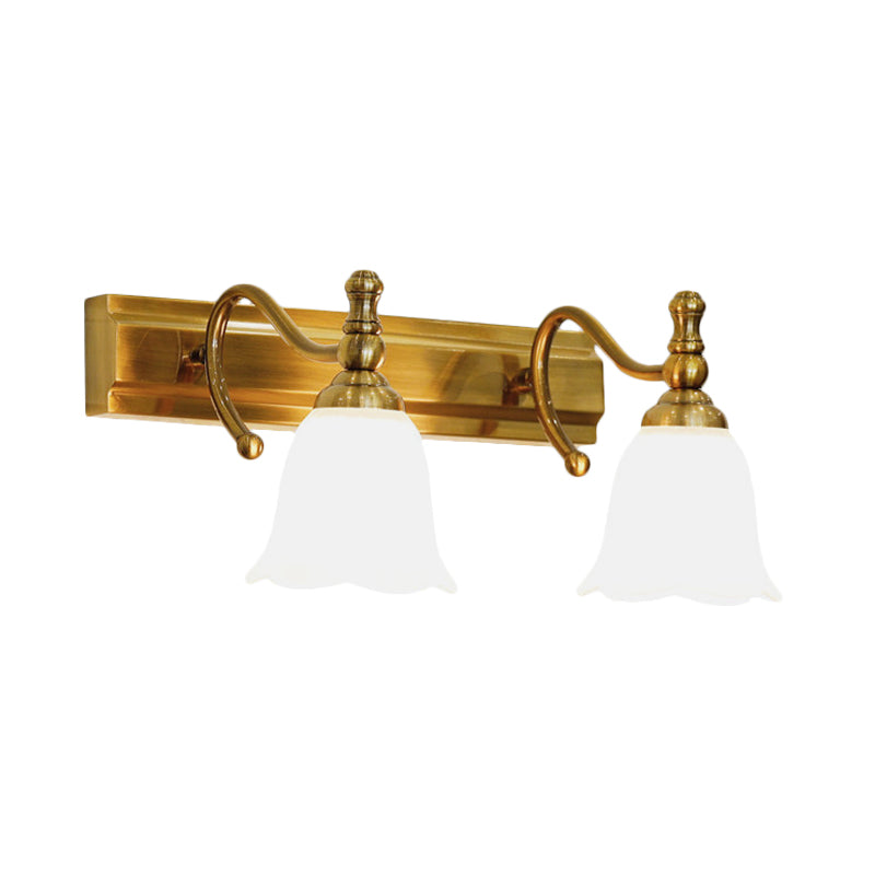Skørter | 2/3 Heads Wall Vanity Light Colonial Bathroom Wall Lamp with Floral Opal Glass Shade in Gold