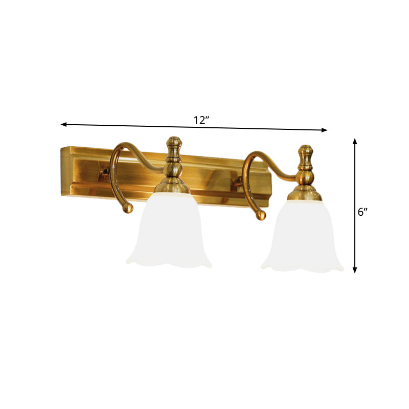 Skørter | 2/3 Heads Wall Vanity Light Colonial Bathroom Wall Lamp with Floral Opal Glass Shade in Gold