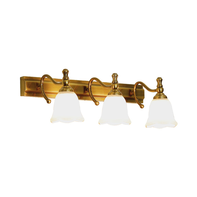 Skørter | 2/3 Heads Wall Vanity Light Colonial Bathroom Wall Lamp with Floral Opal Glass Shade in Gold