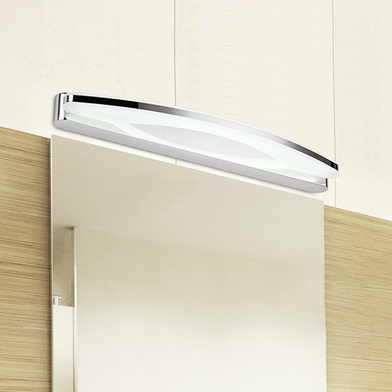 Lisslune | Chrome Arc Mirror Light Modernist Stainless Steel 21"/27.5" L LED Wall Light in Warm/White Light with Acrylic Diffuser