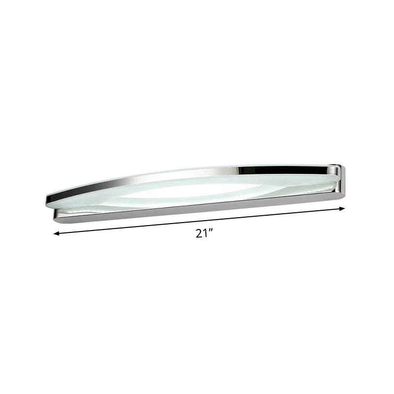 Lisslune | Chrome Arc Mirror Light Modernist Stainless Steel 21"/27.5" L LED Wall Light in Warm/White Light with Acrylic Diffuser