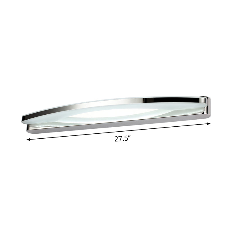 Lisslune | Chrome Arc Mirror Light Modernist Stainless Steel 21"/27.5" L LED Wall Light in Warm/White Light with Acrylic Diffuser