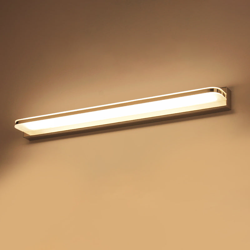 Lisslune | Rectangular Wall Wash Basin Light Simple Stainless Steel-Chrome 16.5"/20.5"/24.5" L LED Wall Light with Rounded Corner, Warm/White Light