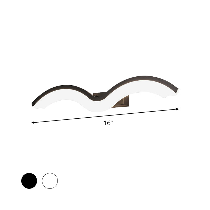 Lisslune | Black/White Wavelet LED Wall Lamp Minimalism Metal Mirror Light with Frosted Diffuser, 16"/23.5"/31.5" long