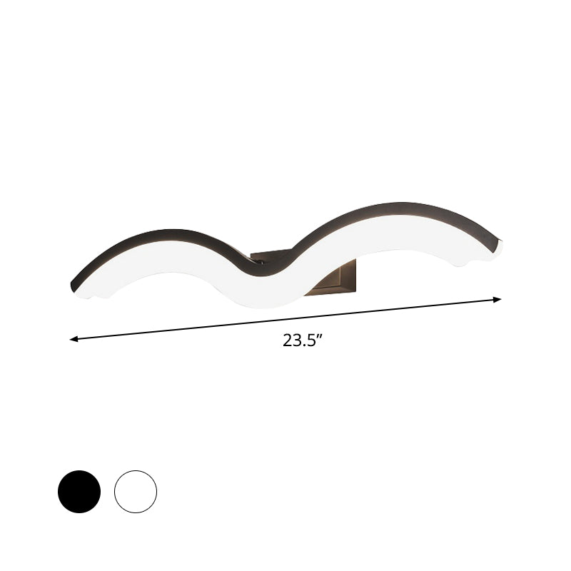 Lisslune | Black/White Wavelet LED Wall Lamp Minimalism Metal Mirror Light with Frosted Diffuser, 16"/23.5"/31.5" long