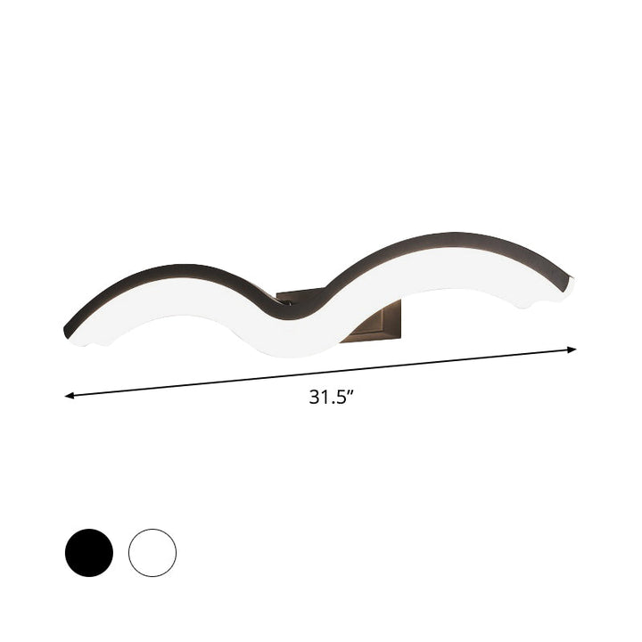 Lisslune | Black/White Wavelet LED Wall Lamp Minimalism Metal Mirror Light with Frosted Diffuser, 16"/23.5"/31.5" long