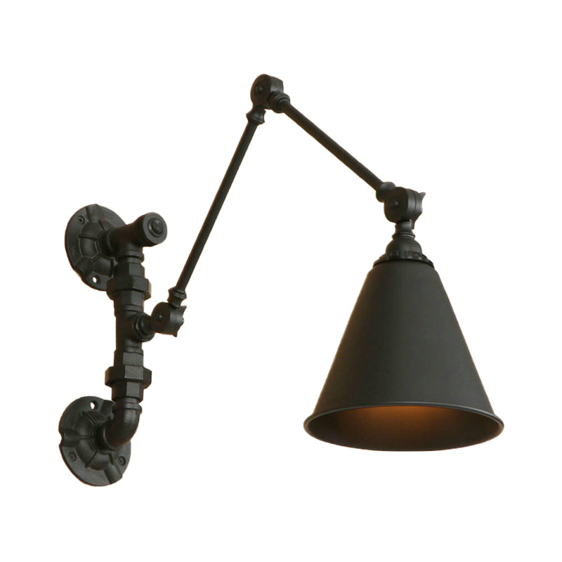 Lisslune | 1 Bulb Swing Arm Wall Lamp Lighting Industrial Black Metal Wall Mount Light with Cone Shade