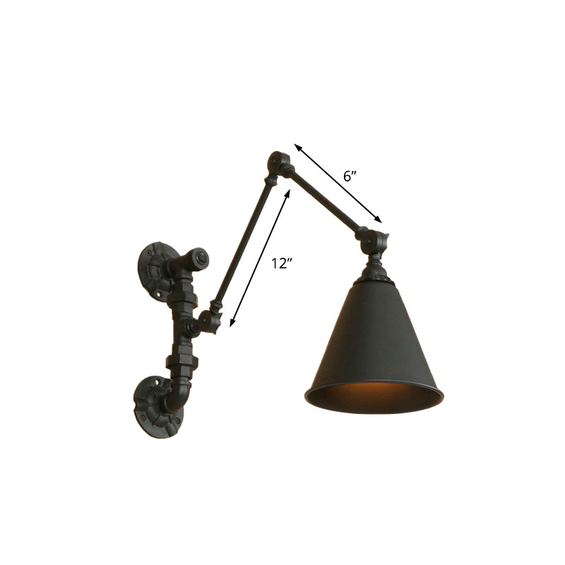Lisslune | 1 Bulb Swing Arm Wall Lamp Lighting Industrial Black Metal Wall Mount Light with Cone Shade